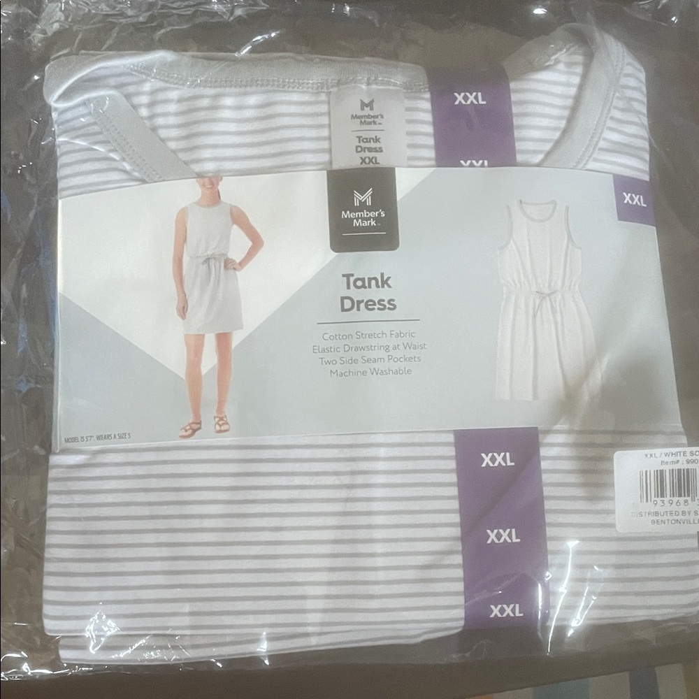 Member's Mark White and Gray Striped Tank Dress